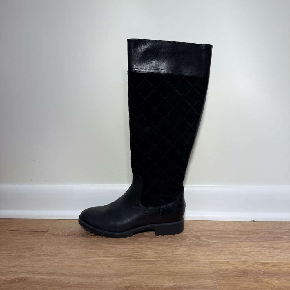 Sperry Top-Sider Essex Black Leather & Quilted Suede Riding Boots Women Size 6.5